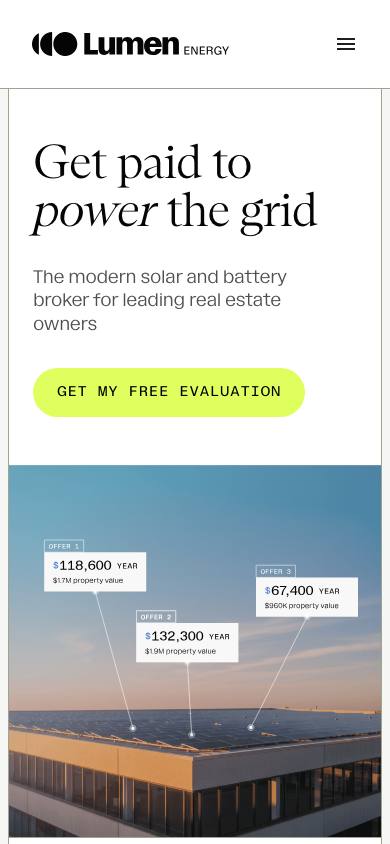 Screenshot of getlumen.com at 390px